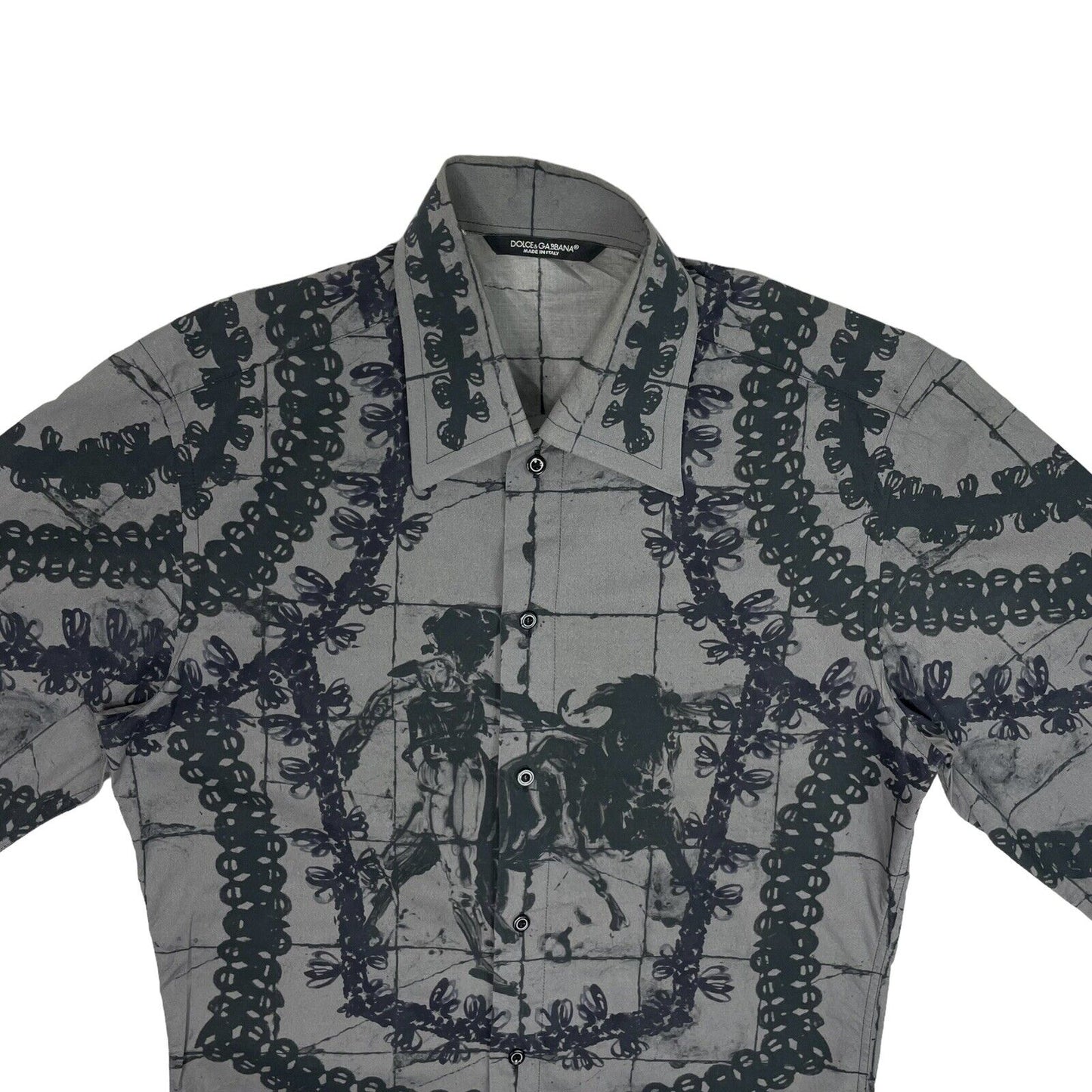 Rare 2015 Dolce & Gabbana Lace Print Grey Shirt Mens Slim Small Made In Italy