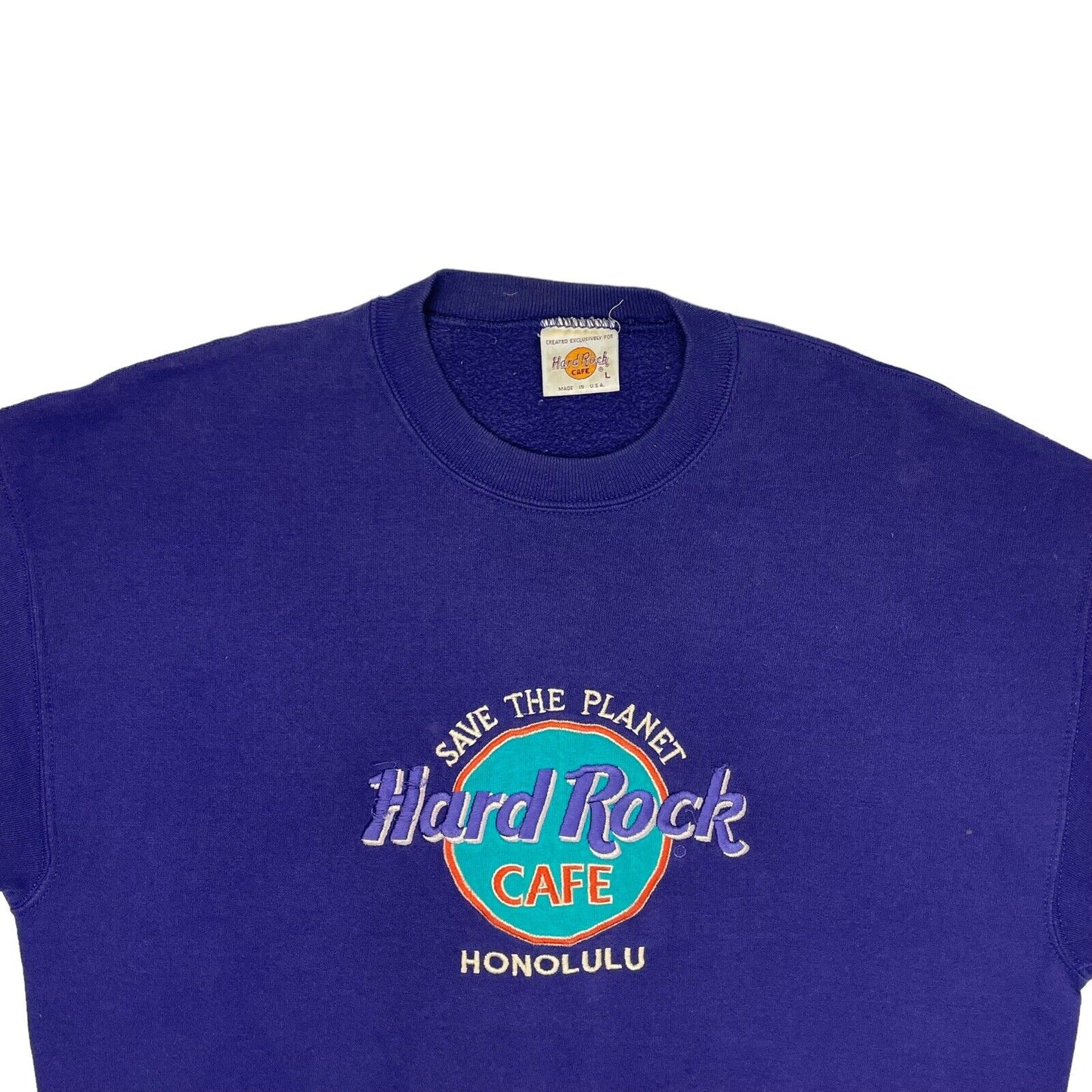 Vintage Hard Rock Cafe Honolulu Crew Neck Jumper Purple Made In USA Embroidered