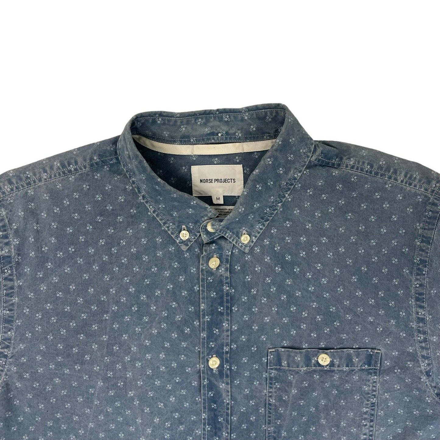 Norse Projects Anton Indigo Seed Shirt Mens Medium All Over Print