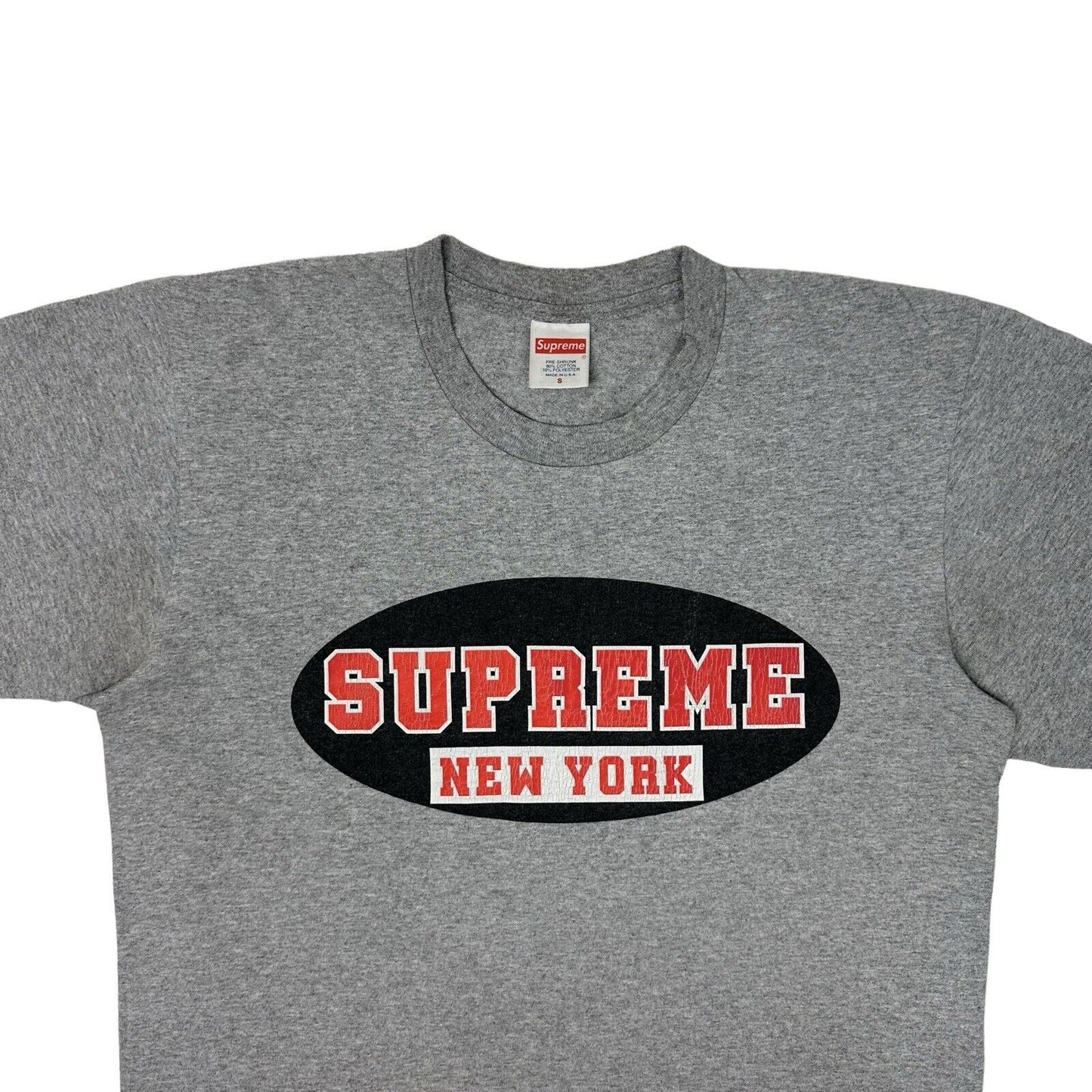 Supreme New York Tee Grey Mens Small Graphic Logo Print Made In USA