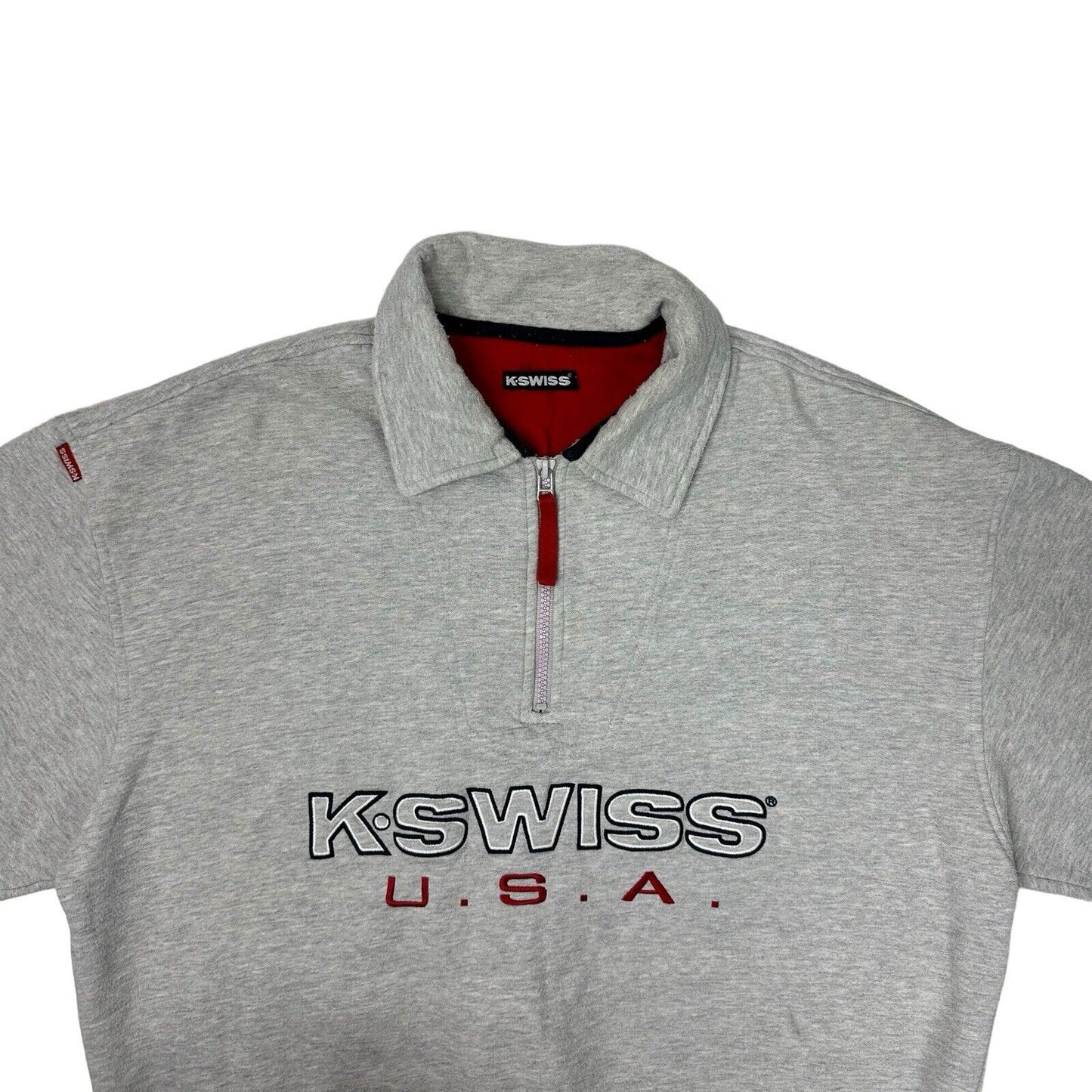 Vintage K-Swiss Quarter Zip Sweater Mens Large Grey 90's Embroidered