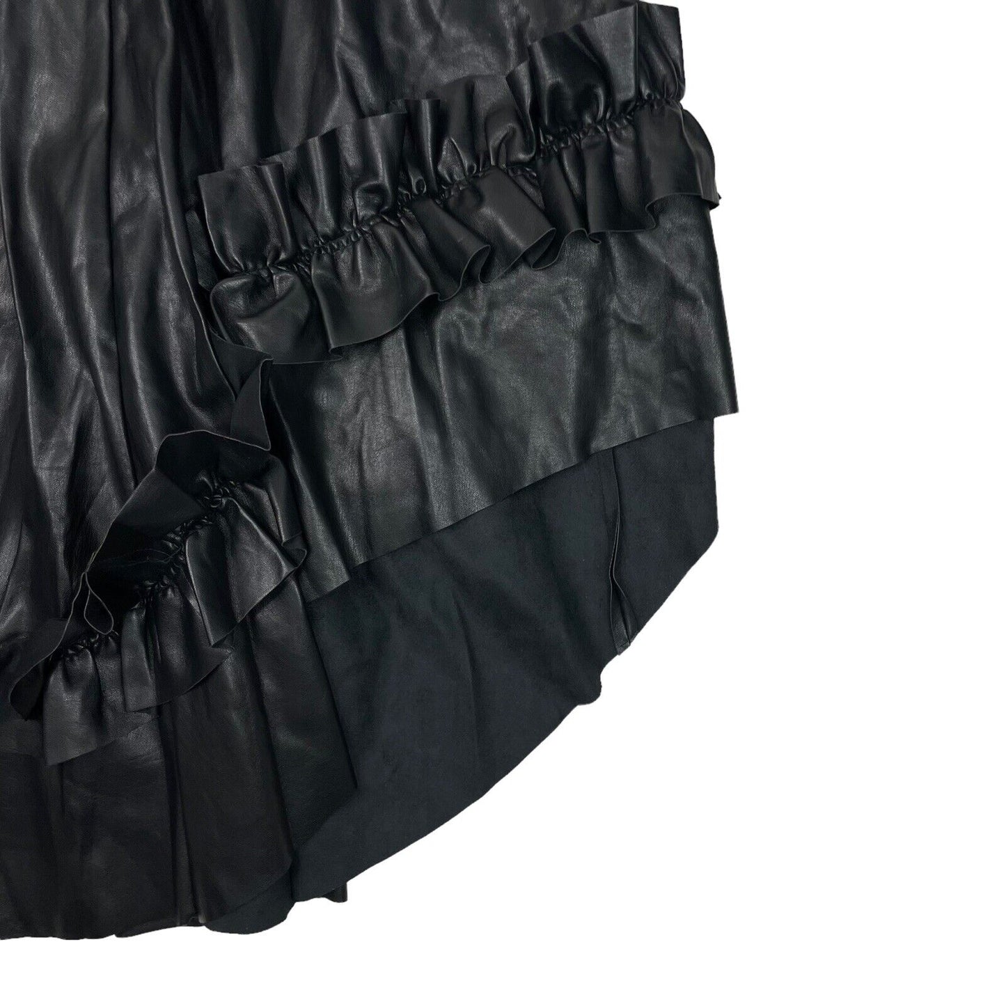 Cedric Charlier Black Skirt Womens UK12 Ruffled With Detailing Faux Leather