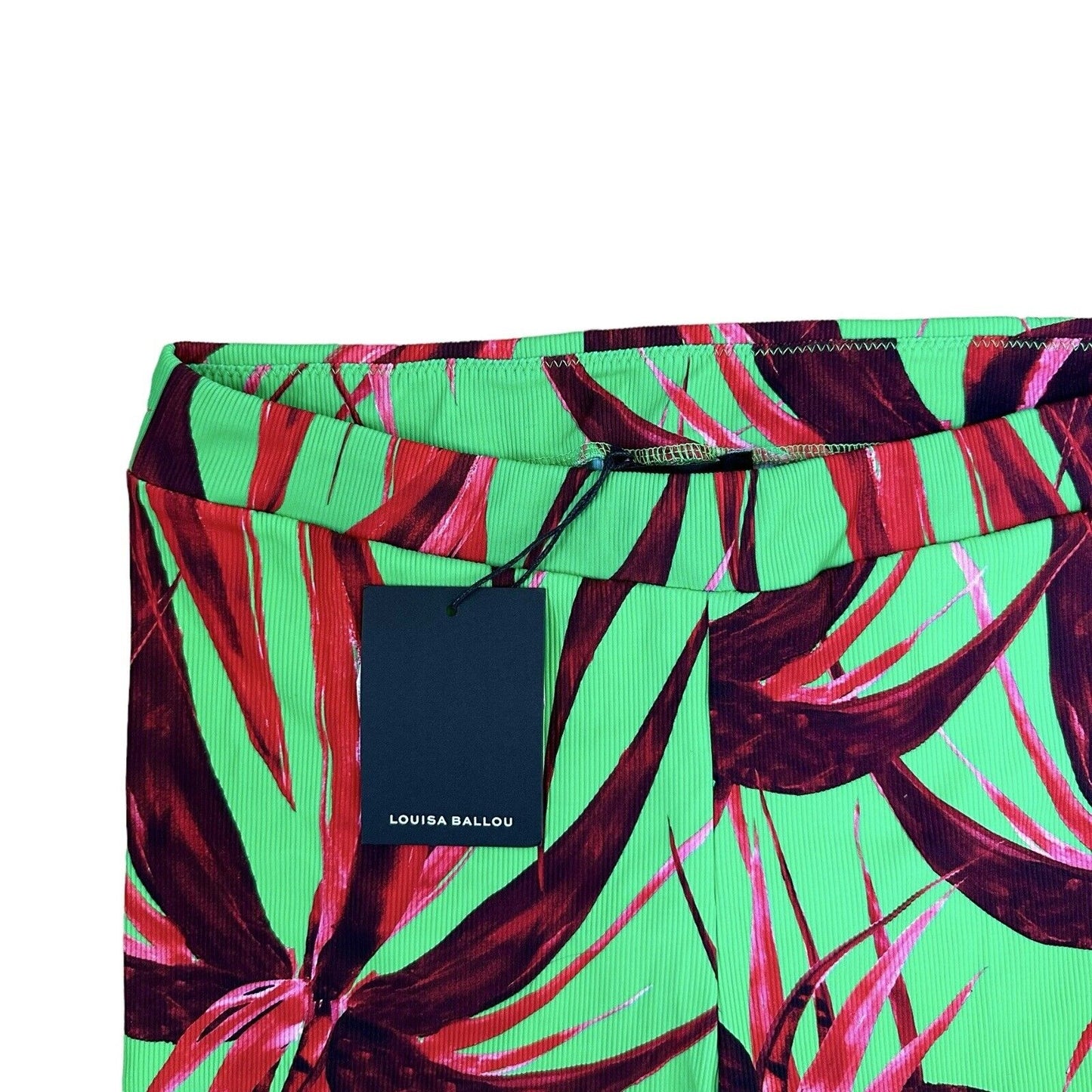 NWT Louisa Ballou Floral Print Shorts Ribbed Large Red & Green Made In Portugal