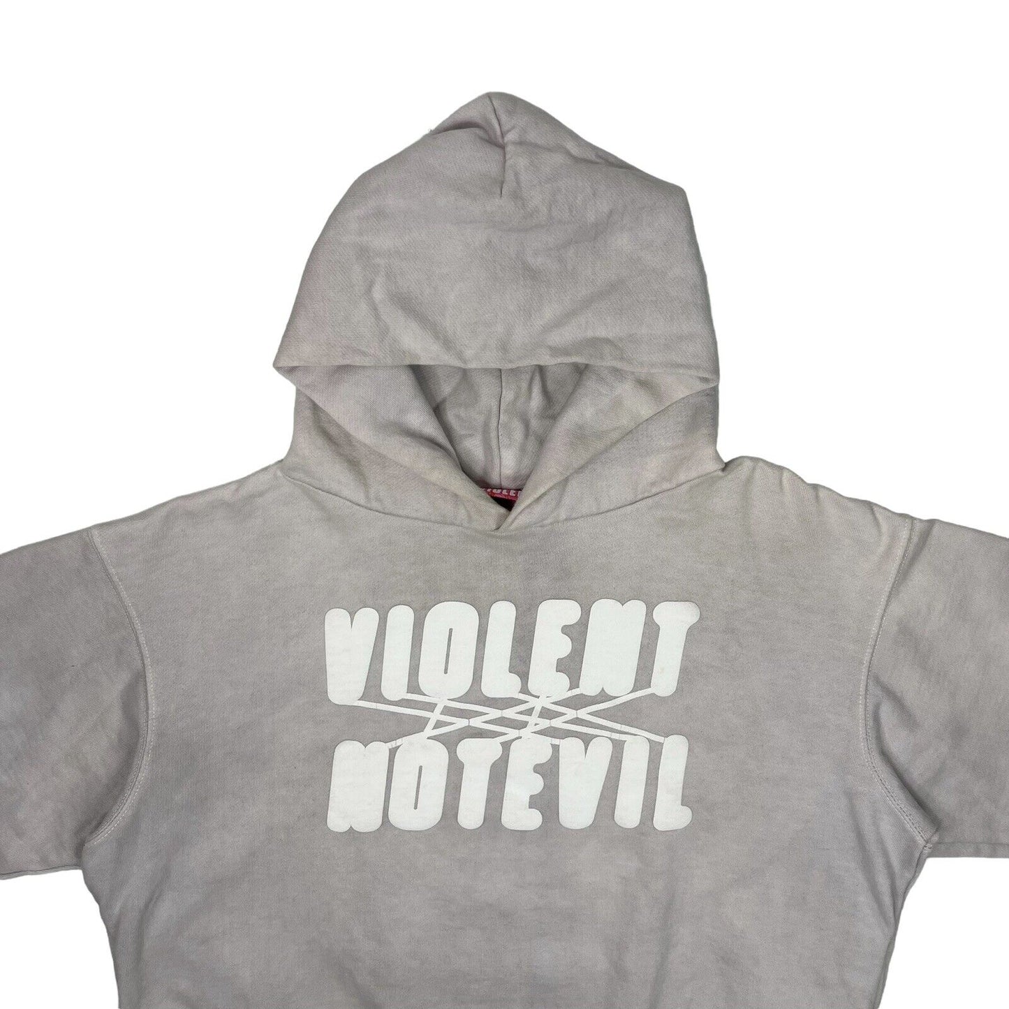 Violent Not Evil Boxy Logo Hoodie Mens Small Dusty Pink Overdye