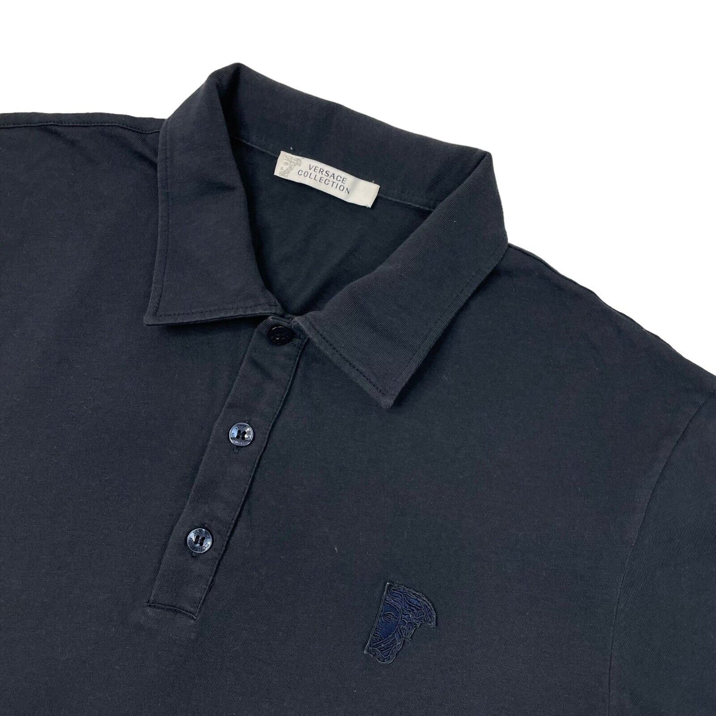 Versace Collection Polo Top Mens Medium Blue Embroidered Medusa Logo