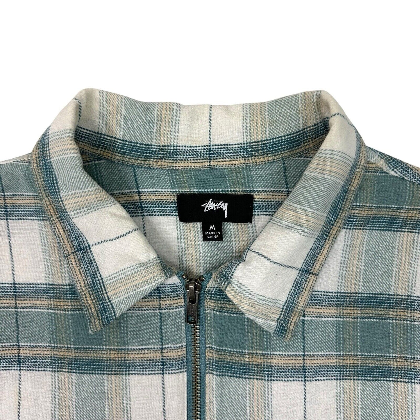 Stussy Heritage Plaid Zip Shirt Mens Medium Blue, White And Yellow