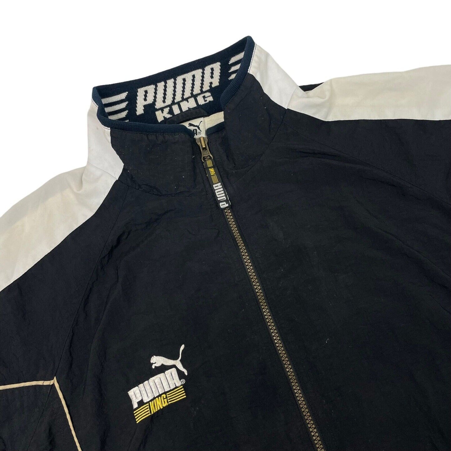 Vintage Puma King Jacket Football Soccer Mens Large Black And White Embroidered