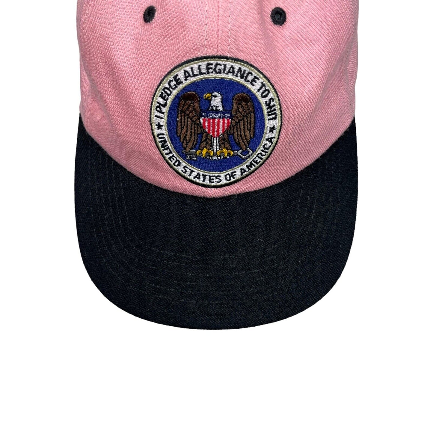 FW17 Supreme Pledge Allegiance 6 Panel Cap Pink And Black Adjustable Embrodiered