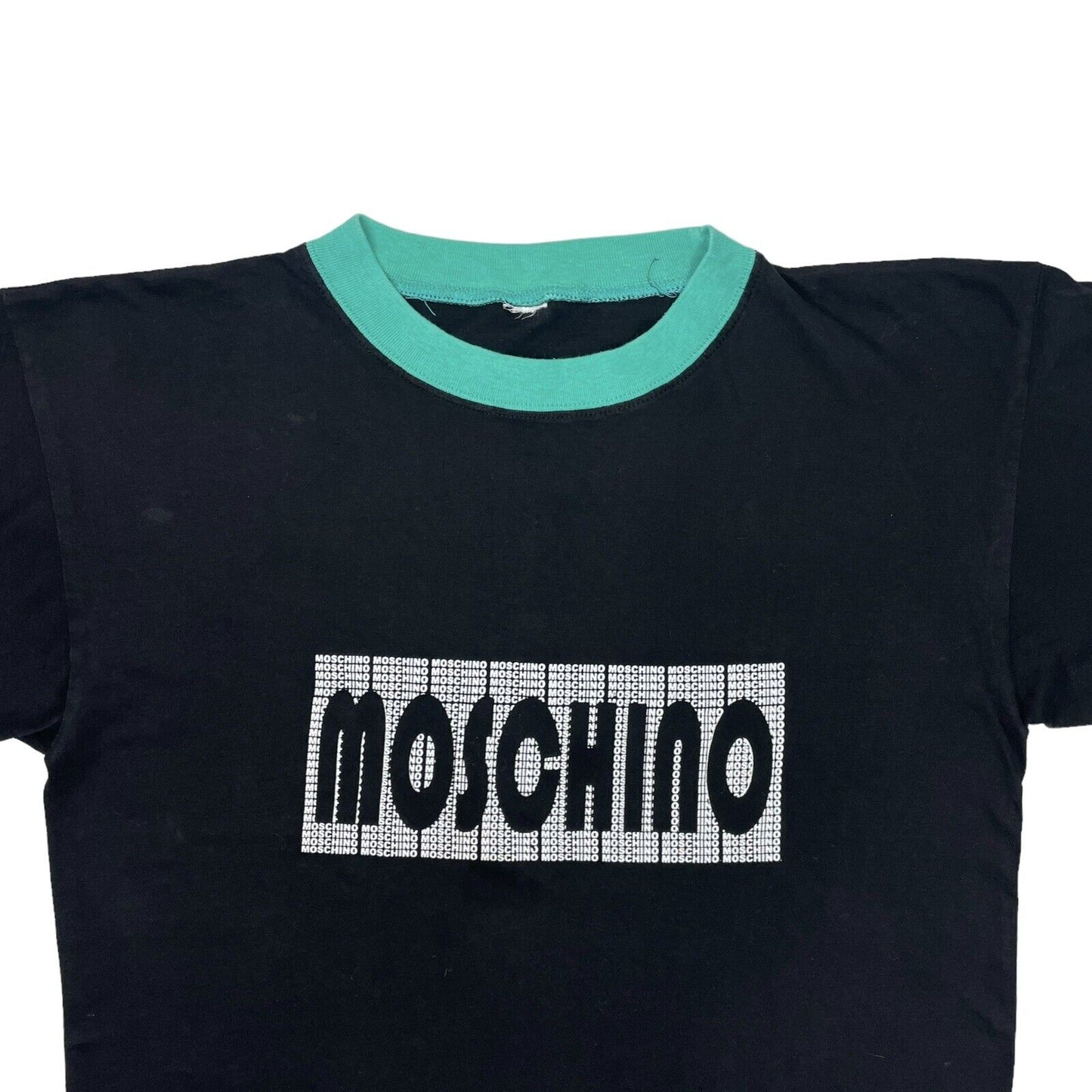 Vintage Moschino Ringer T-Shirt Black And Green Men’a Medium Single Stitch