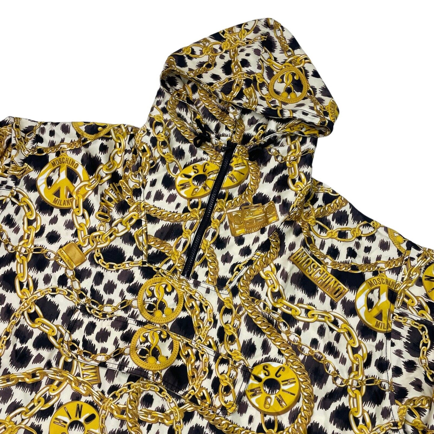 FW18 Moschino H&M Anorak Jacket Mens Small NWT Gold And Black Chain Graphic