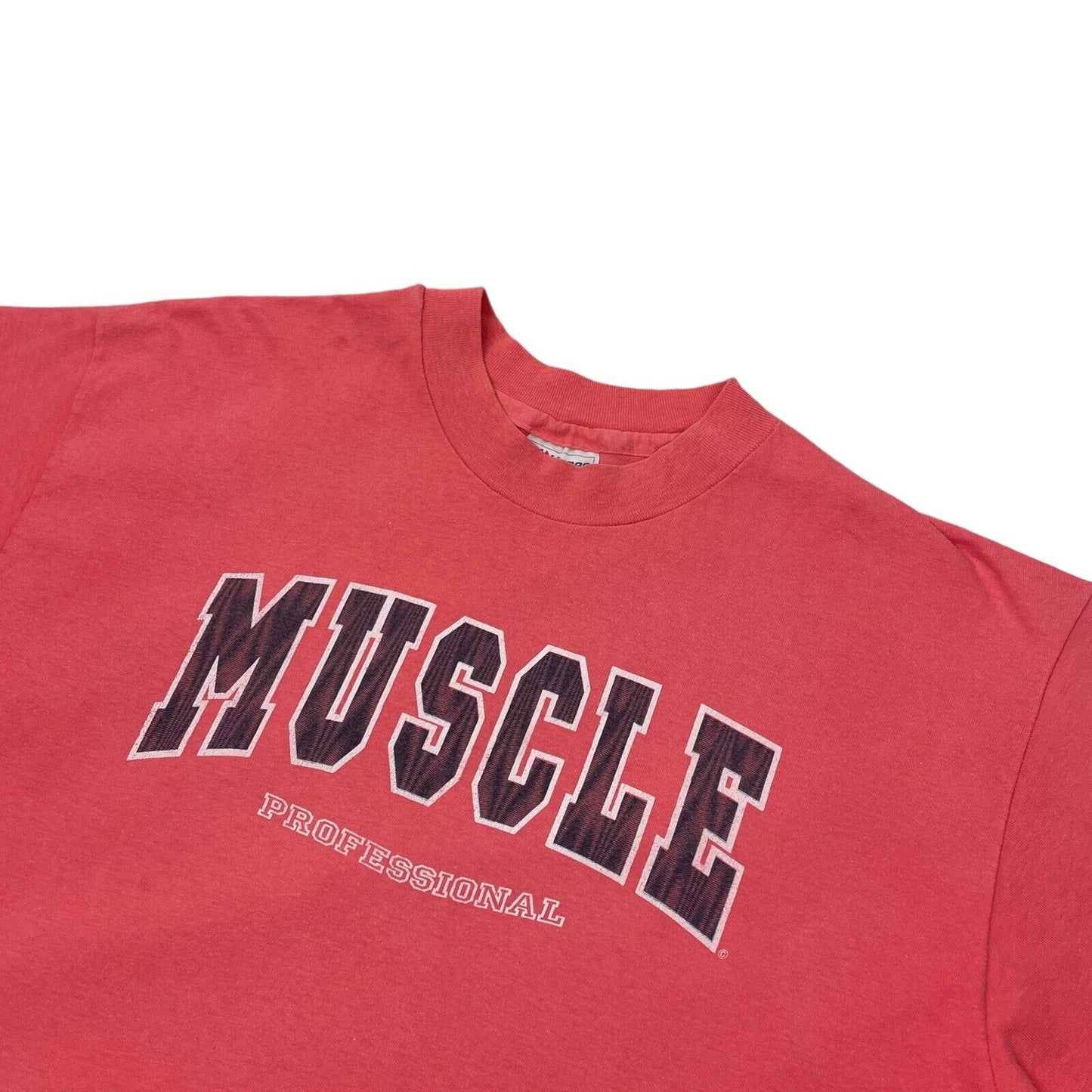 Vintage Muscle Slogan T-Shirt Mens XL Hanes Beefy-T Made In USA Salmon Pink