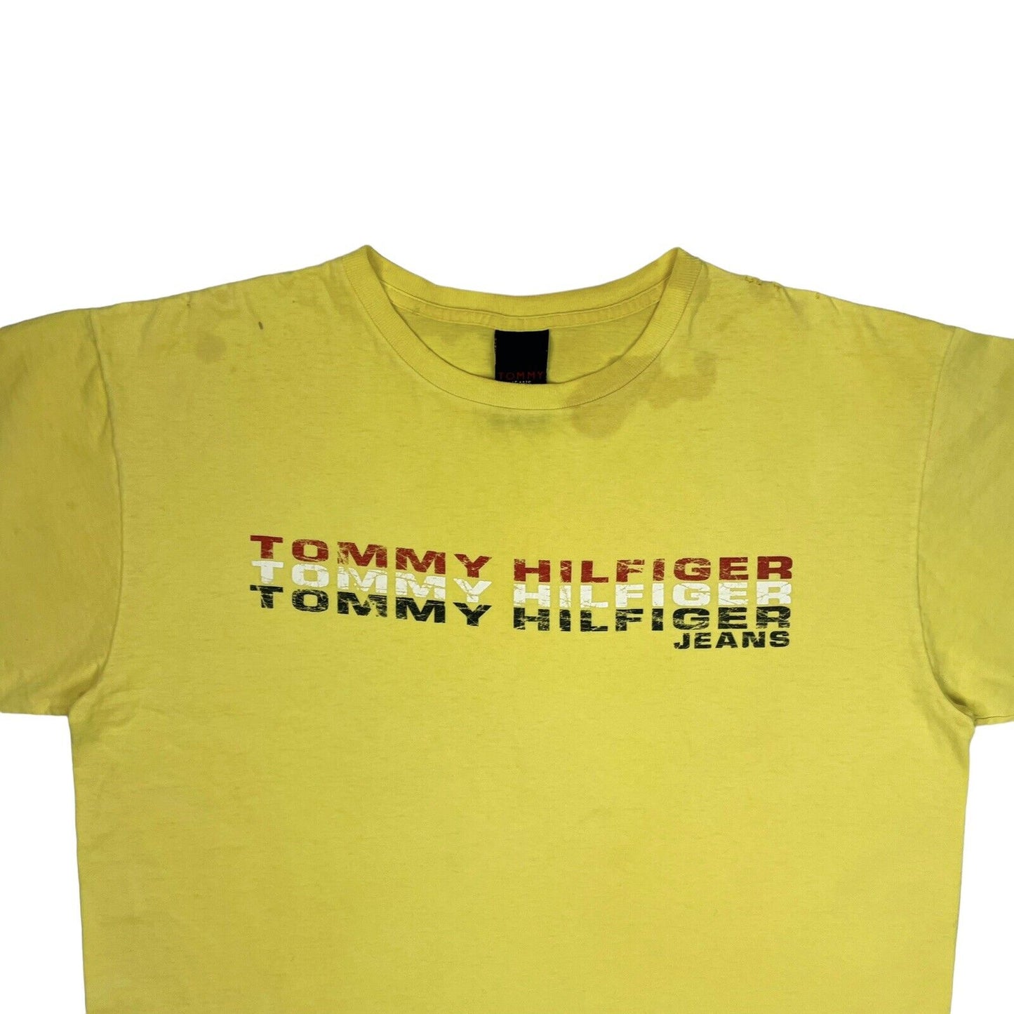 Vintage Tommy Hilfiger T-Shirt Mens Medium Yellow With Graphic Print Made In USA