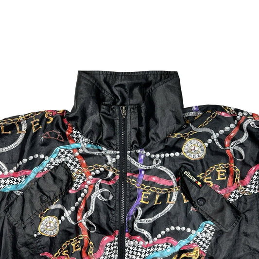 1980's Ellesse Jacket Men's Small All Over Print Black Vintage Sportswear Retro