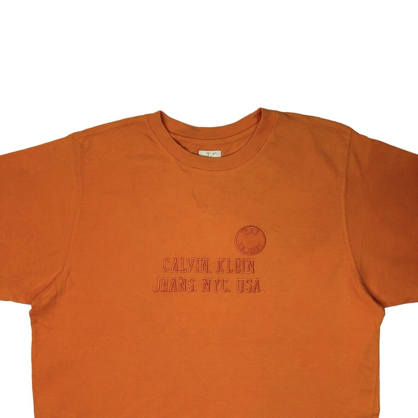 Vintage Calvin Klein T-Shirt Mens XL Orange Embroidered Logo 90’s