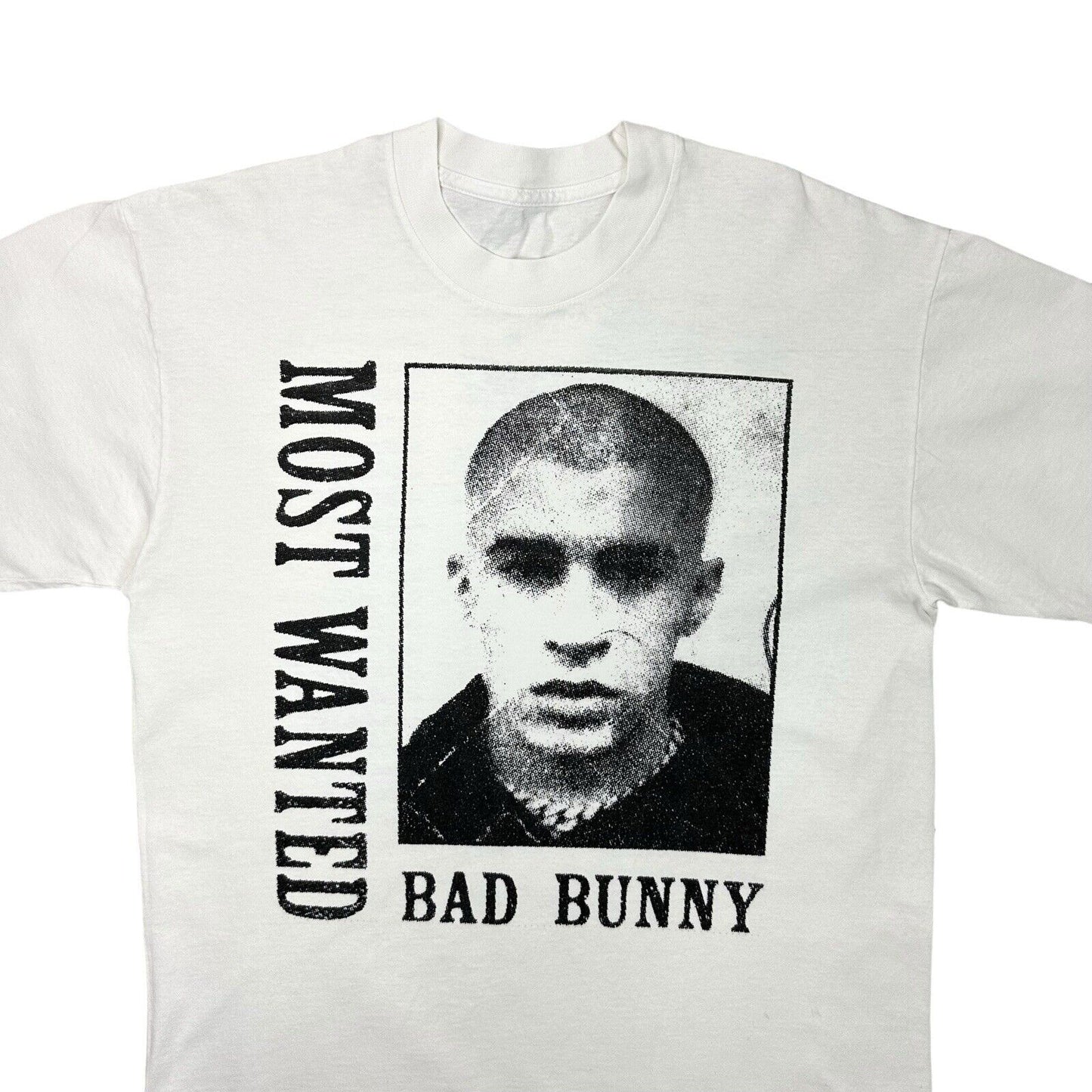 Bad Bunny Most Wanted Tour T-Shirt Graphic Print Medium White Made In USA