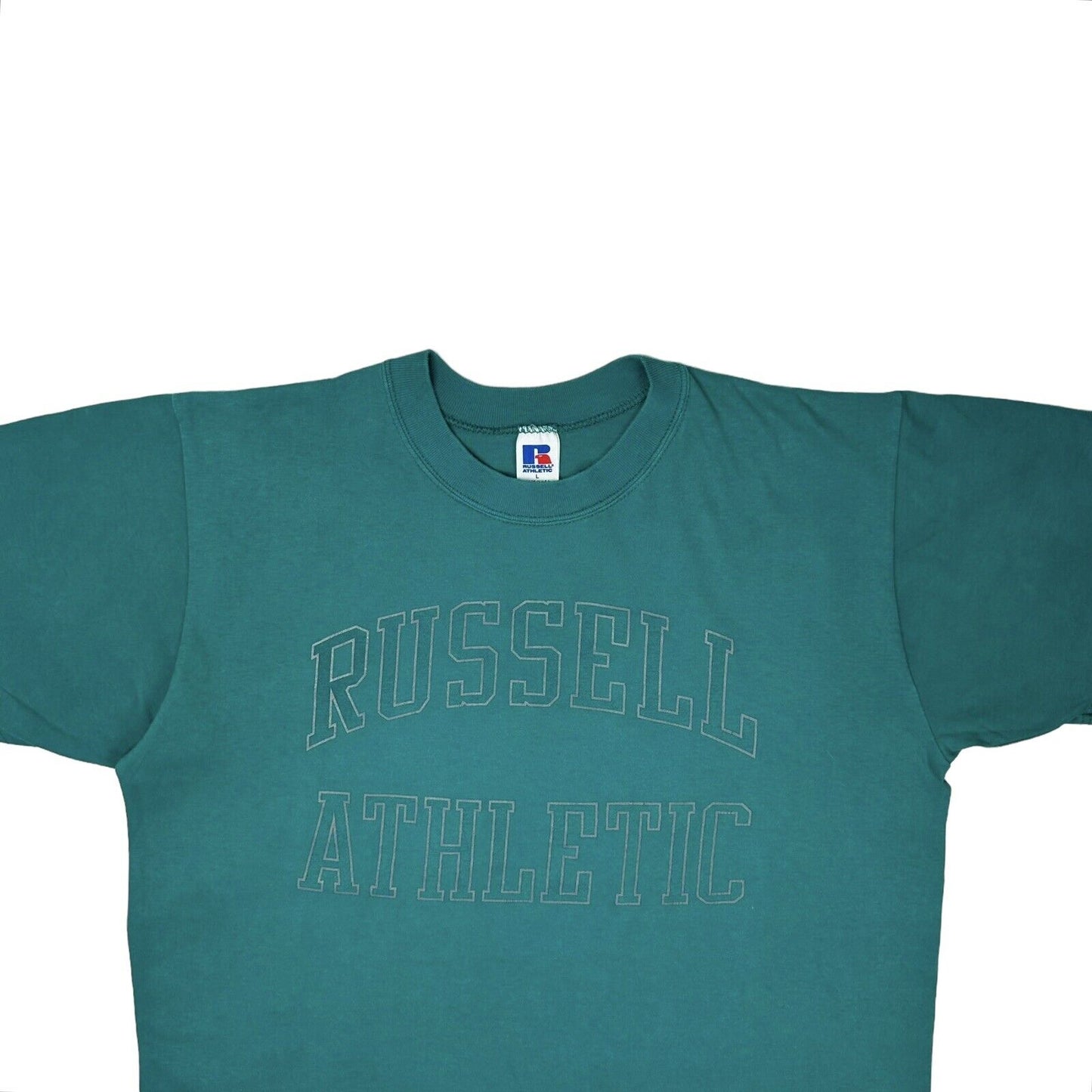 Vintage 90’s Russell Athletic Logo T-Shirt Green Men’s Large Made In USA