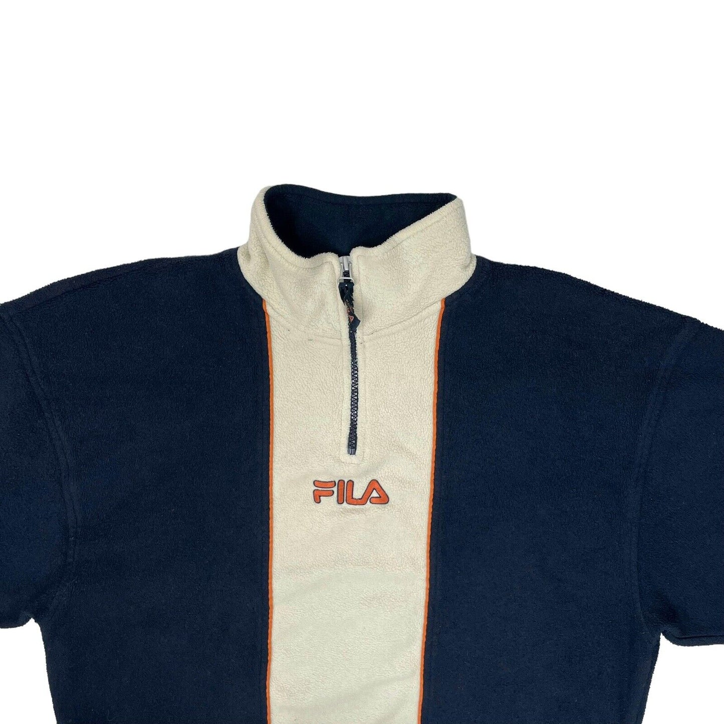 Vintage Fila Fleece Mens Large Navy Blue And Cream Embroidered Branding 90’s