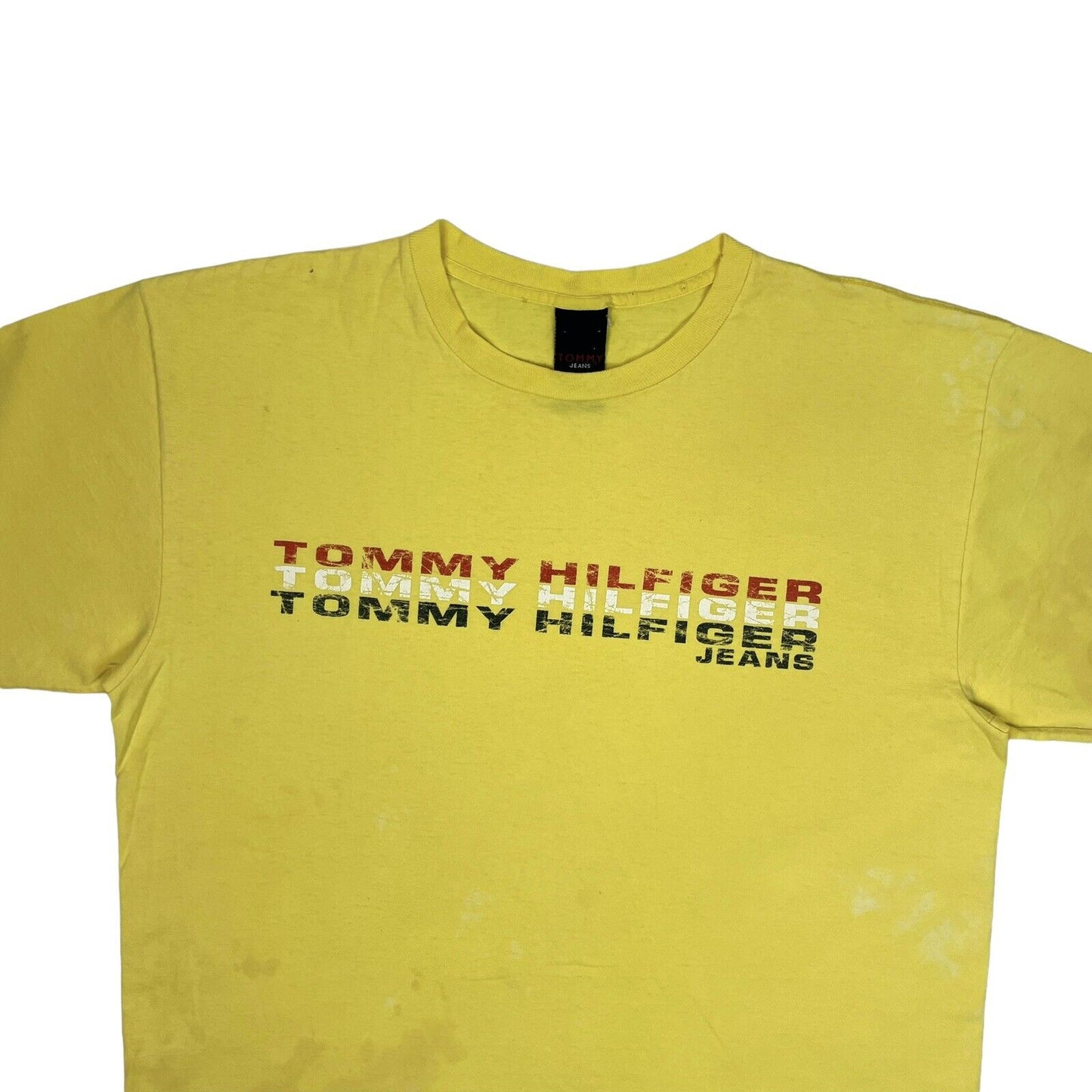 Vintage Tommy Hilfiger T-Shirt Mens Medium Yellow With Graphic Print Made In USA