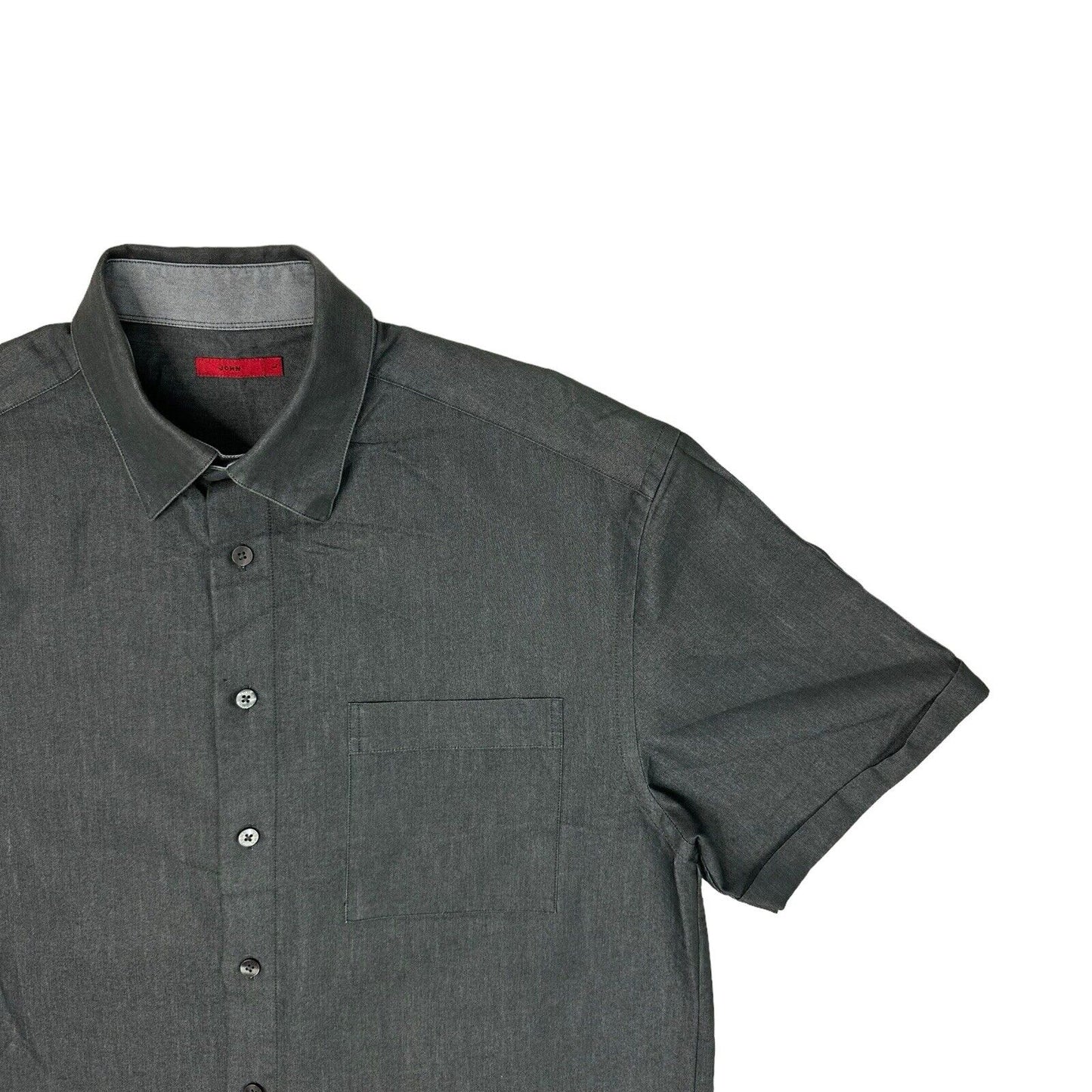 John By John Richmond Boxy Shirt Mens Large Dark Grey Short Sleeve