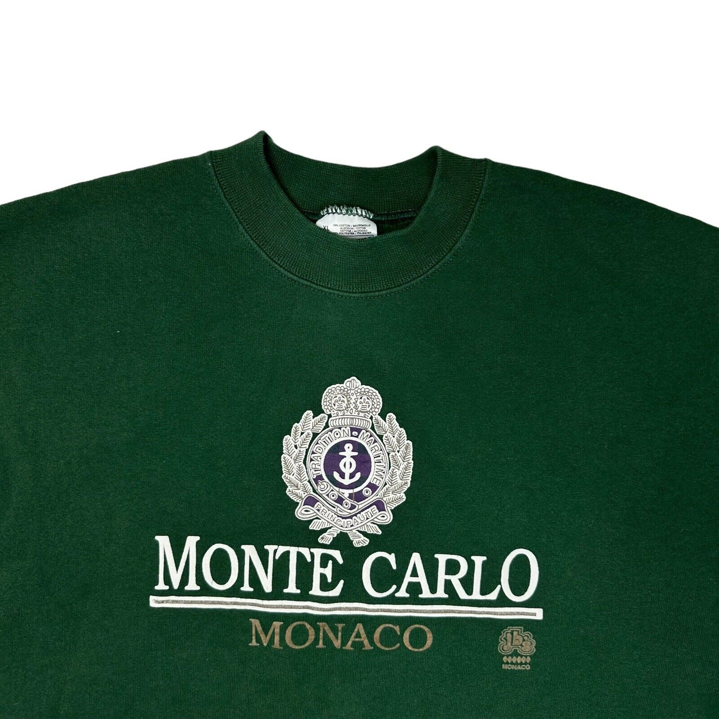 Vintage Monte Carlo Monaco Crew Neck Jumper Green Mens XL Screen Stars