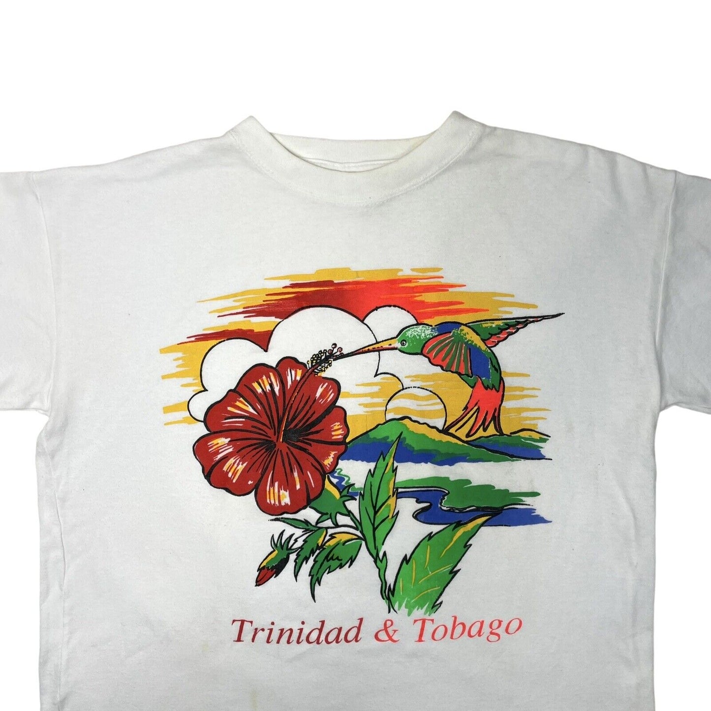 Vintage Trinidad & Tobago Tourist T-Shirt Men’s Large White Boxy