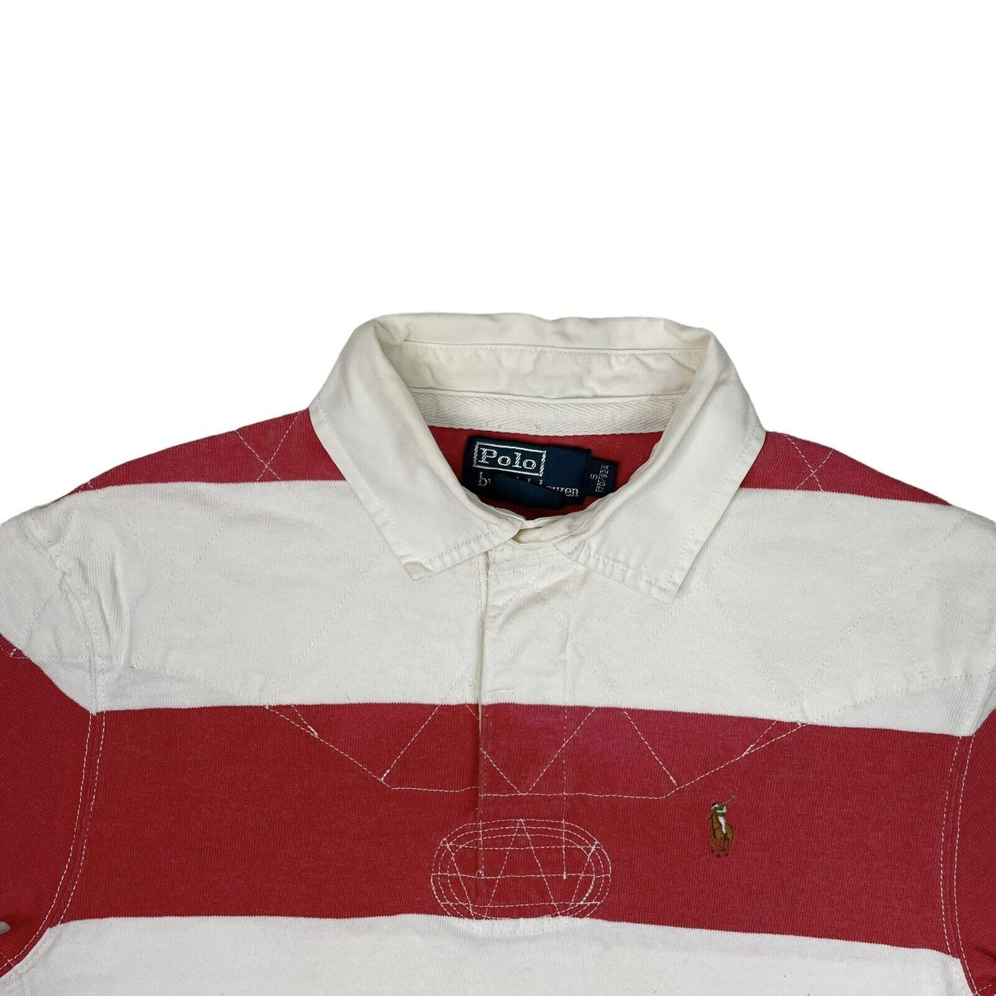 y2k Polo Ralph Lauren Rugby Polo Shirt Mens Small Red And White Stripe