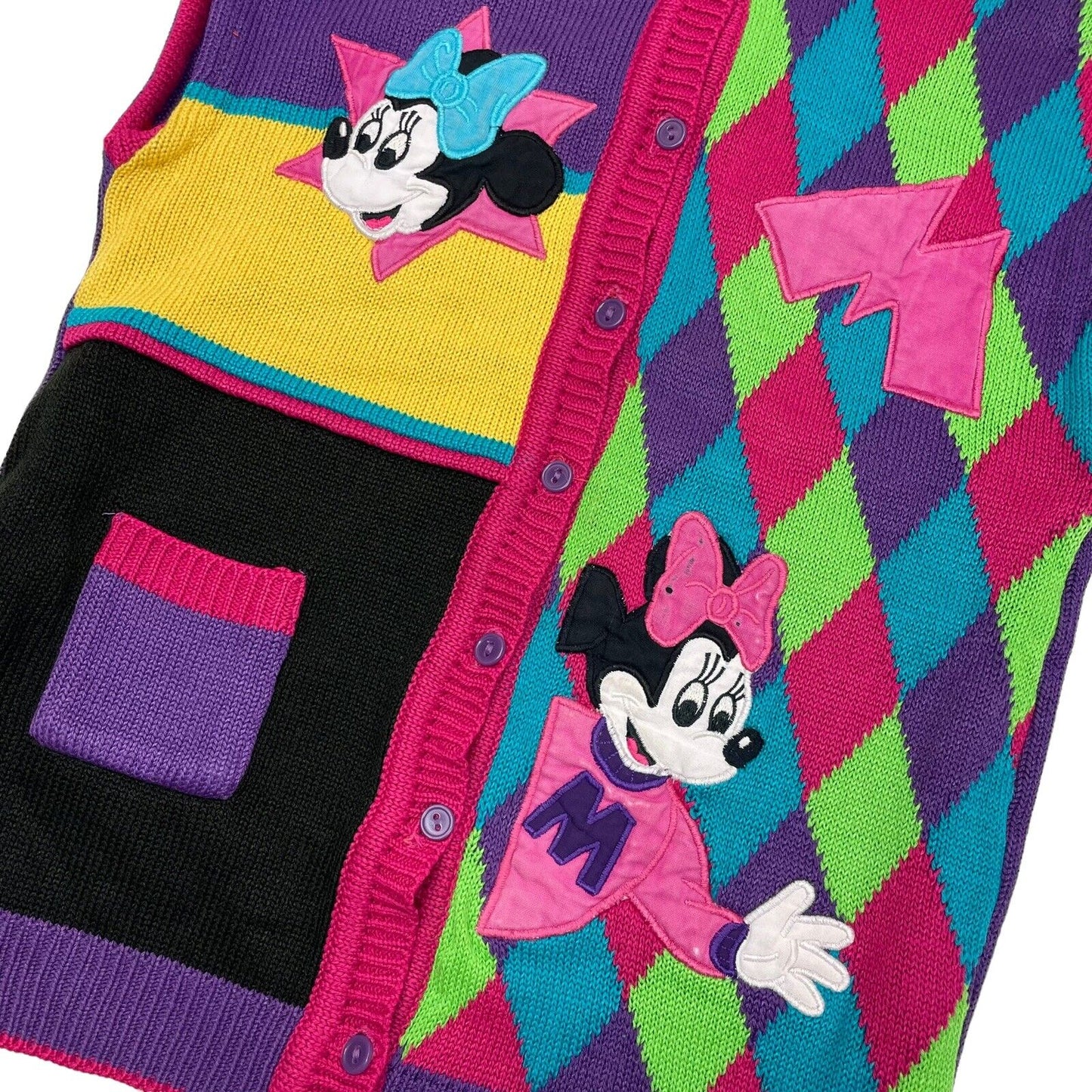 Vintage Disney Minnie Mouse Knit Gilet Vest Womens XS Multicoloured