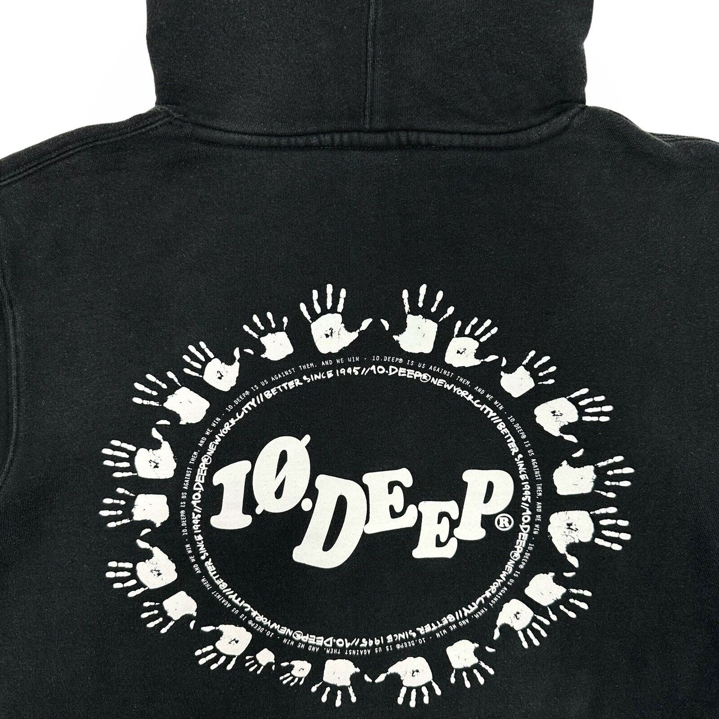 00’s 10.Deep Hoodie Mens Small Black Graphic Print Made In USA