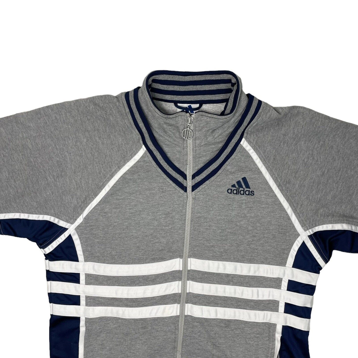 Vintage Adidas Sweater Men's Medium Grey And Navy Blue 90’s Three Stripes