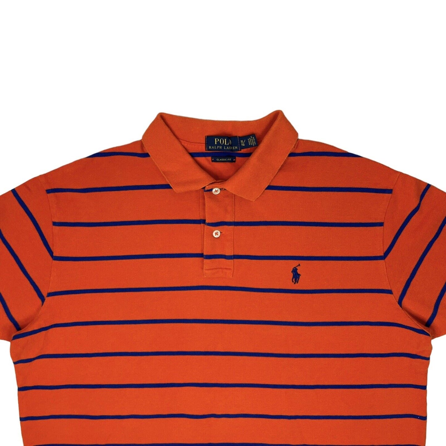 y2k Polo Ralph Lauren Polo Shirt Mens XL Orange And Navy Blue Stripe