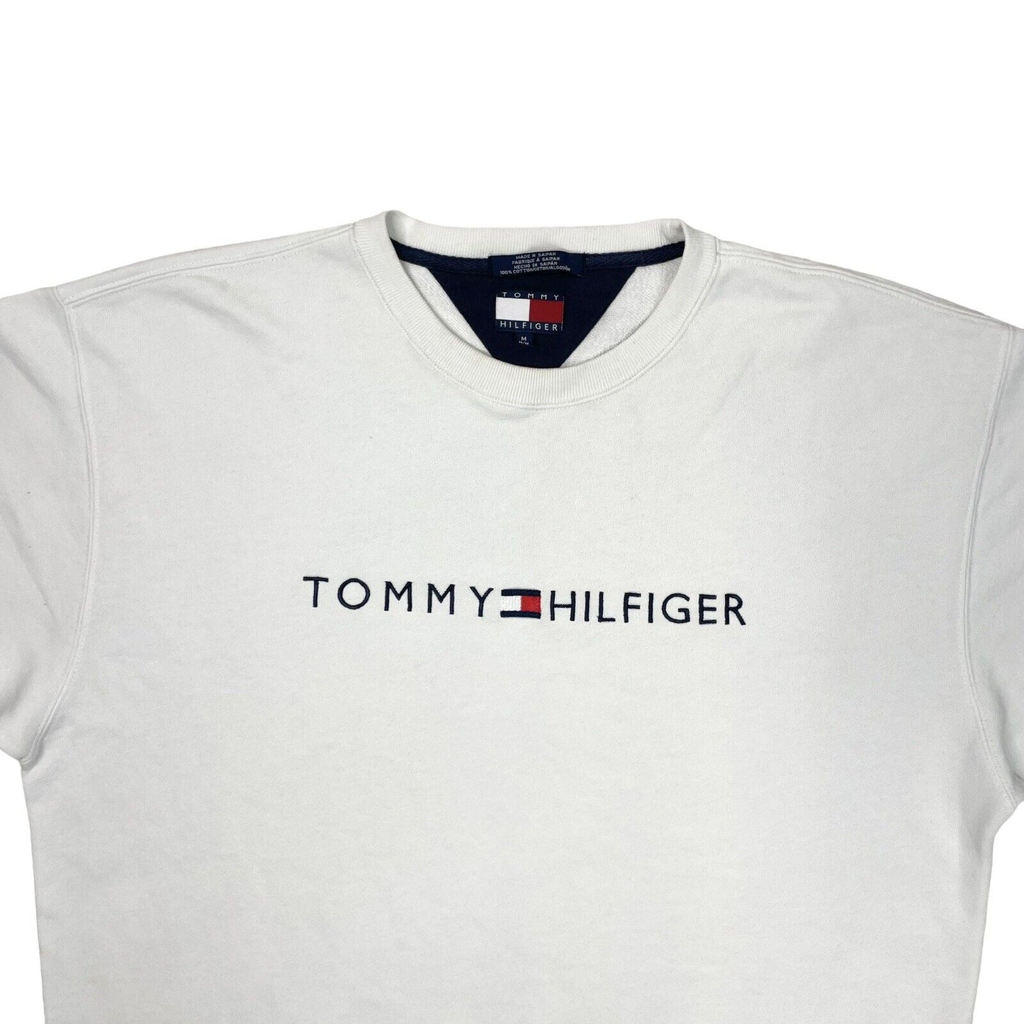 Vintage Tommy Hilfiger Crew Neck Jumper Men’s Medium White Embroidered 90’s