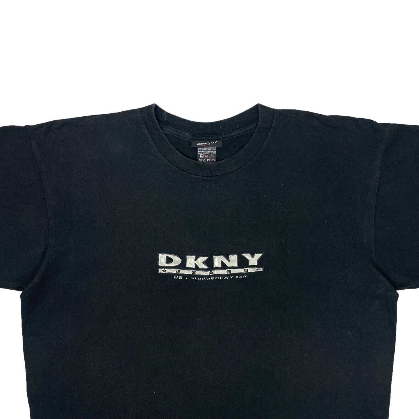 Vintage DKNY Black T-Shirt Mens Large Gel Logo