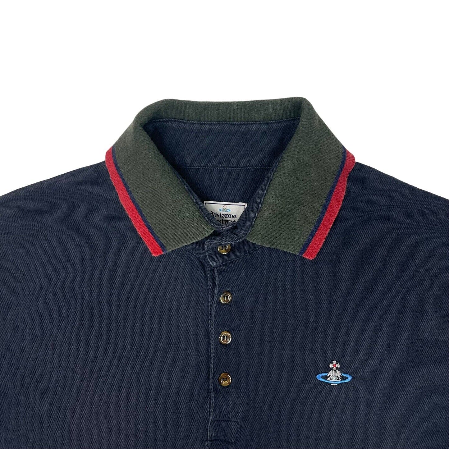 Vivienne Westwood Polo Top Mens Large Navy Blue Embroidered Orb Logo