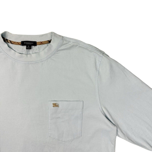 Vintage Burberry Pocket T-Shirt Men’s Medium Baby Blue Long Sleeve Embroidered