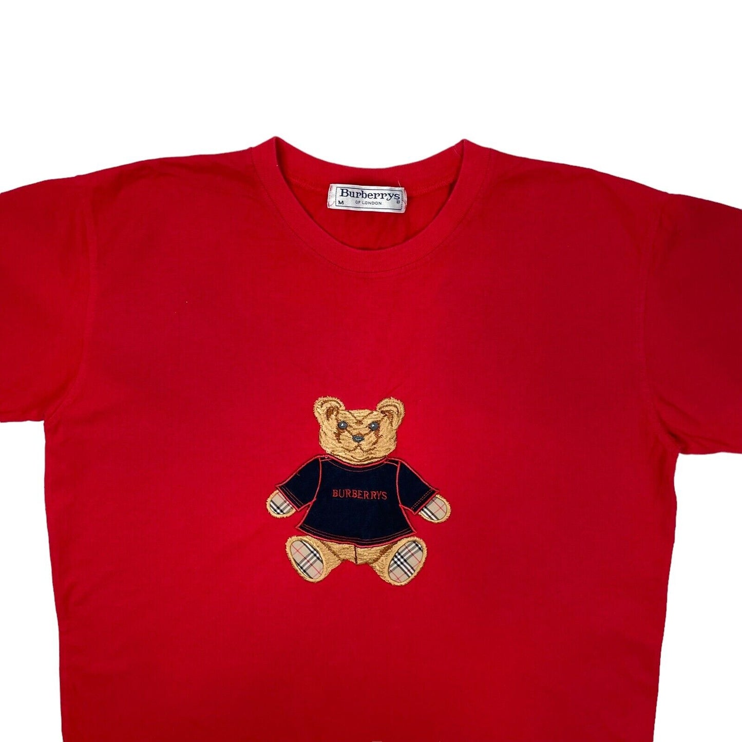 Vintage Burberry Bear T-Shirt Red Medium Embroidered