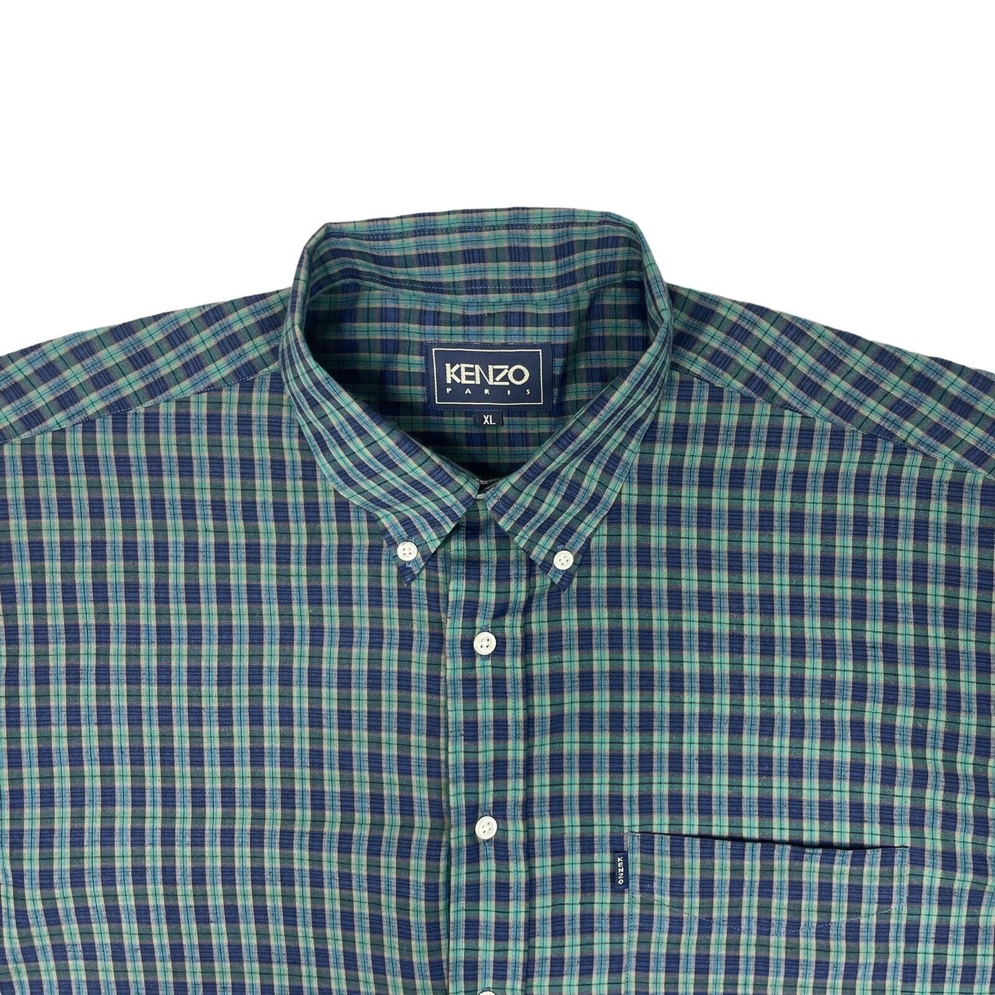 Kenzo Long Sleeve Check Shirt Mens XL Green And Navy