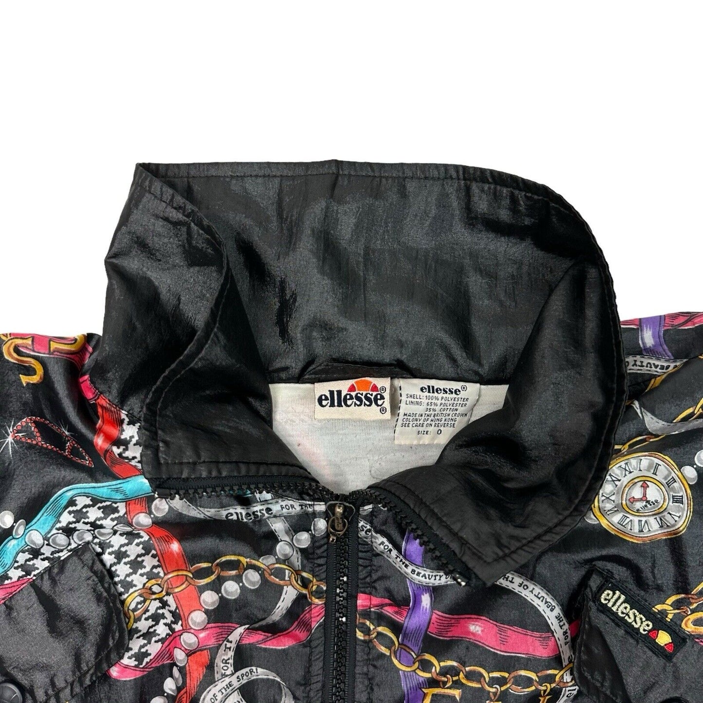 Vintage Ellesse Jacket Small Chain Print Black Multi Print