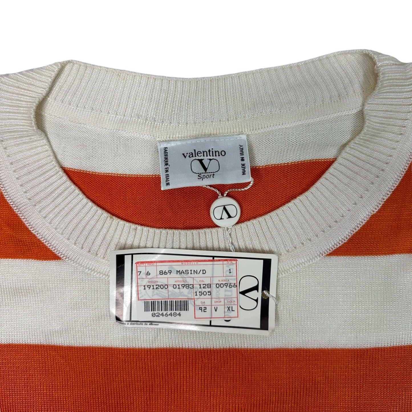 Vintage Valentino Sport Jumper Orange & White Stripe Men’s XL Made In Italy NWT