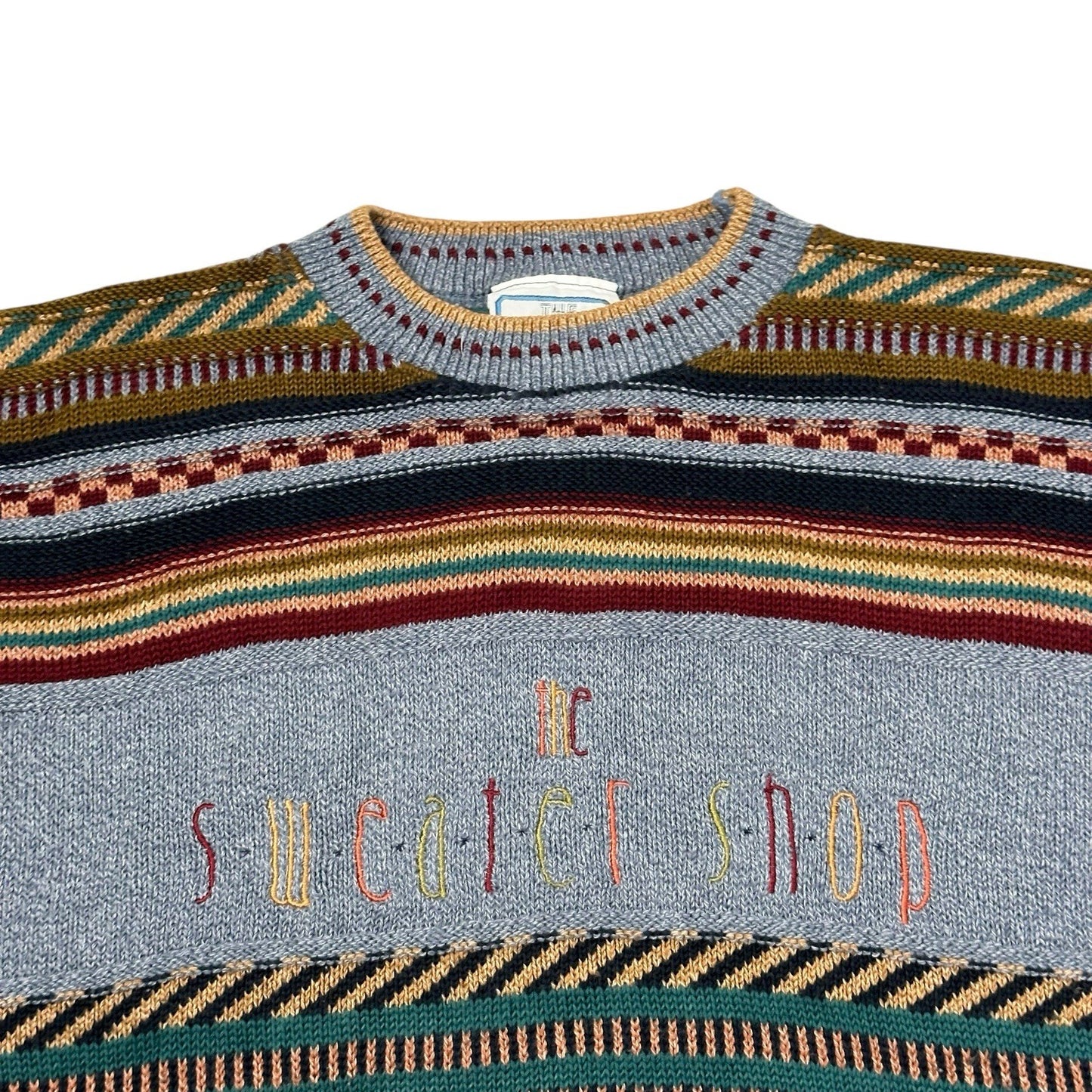 Vintage The Sweater Shop Jumper Men’s Medium Multicolour Stripe Knit Made In UK