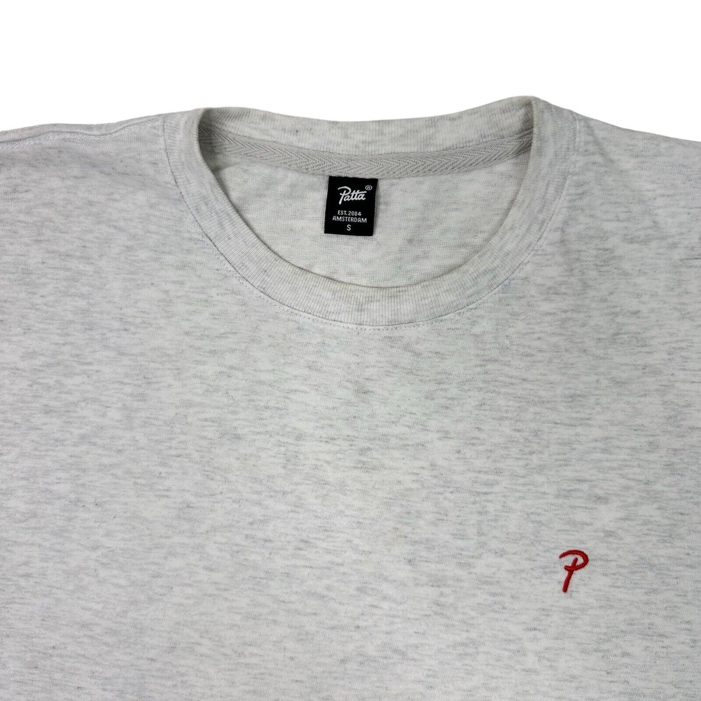 Patta Basic Script T-Shirt Mens Small Grey Embroidered Logo Short Sleeve