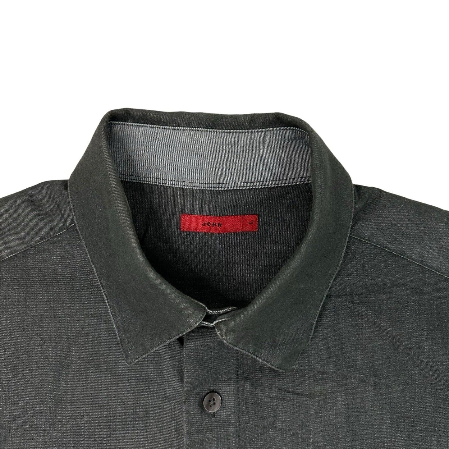 John By John Richmond Boxy Shirt Mens Large Dark Grey Short Sleeve