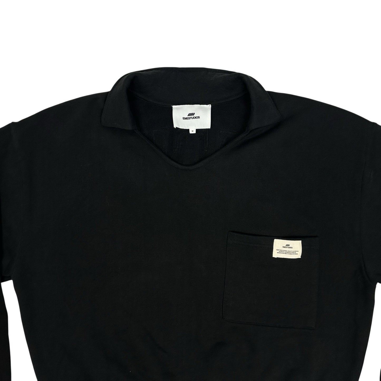 Eme Studios Sweater Black Men’s Medium Chesnut Shadow Polo Crewneck Embroidered