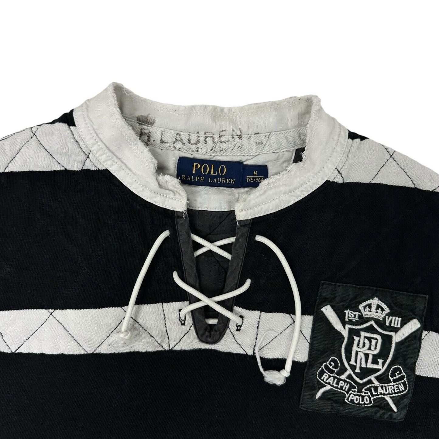 00’s Polo Ralph Lauren Rugby Polo Shirt Mens Medium Black And White Stripe Rare