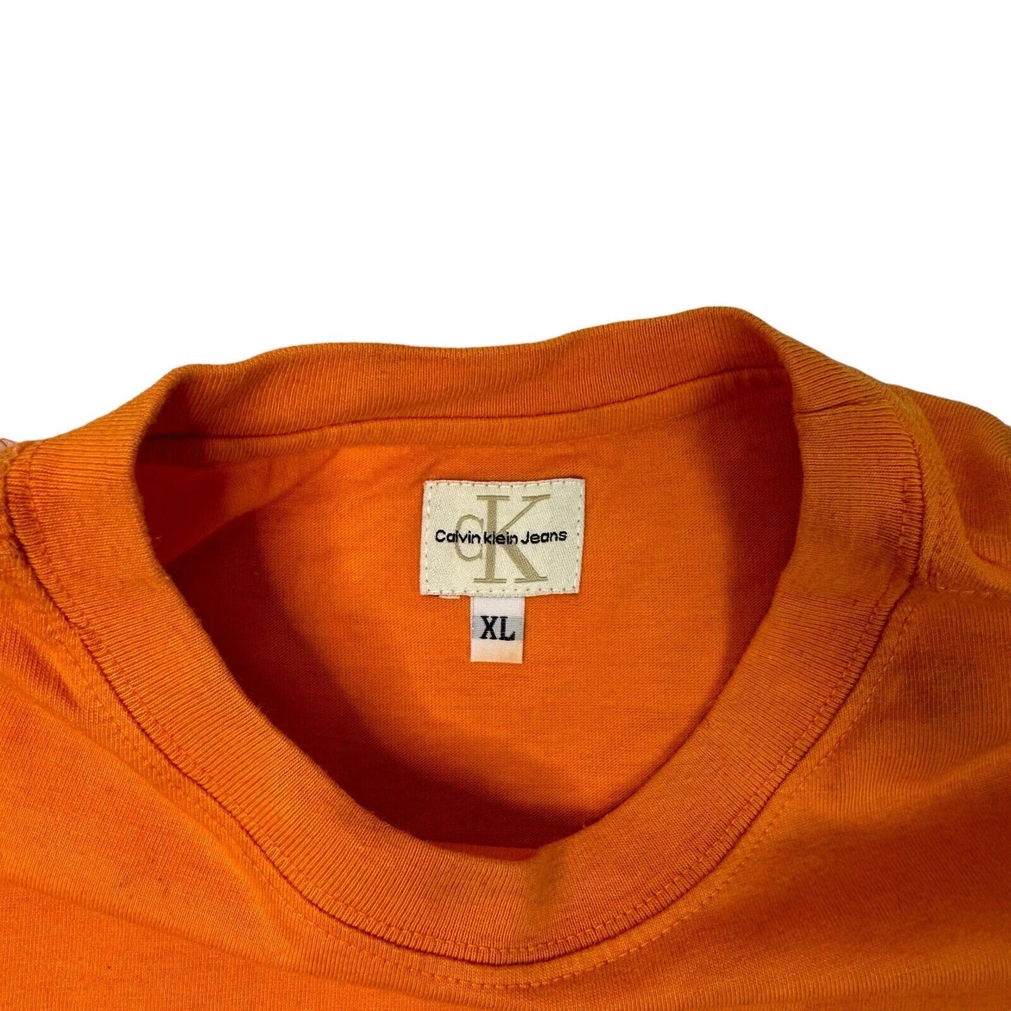 Vintage Calvin Klein T-Shirt Mens XL Orange Embroidered Logo 90’s