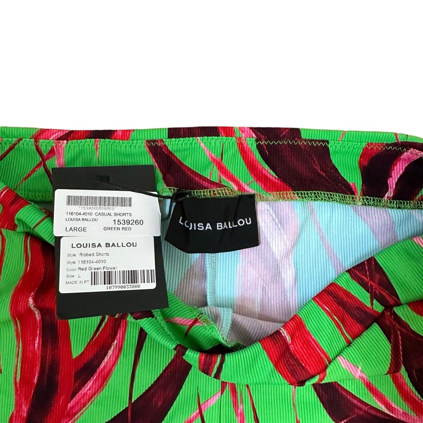 NWT Louisa Ballou Floral Print Shorts Ribbed Large Red & Green Made In Portugal