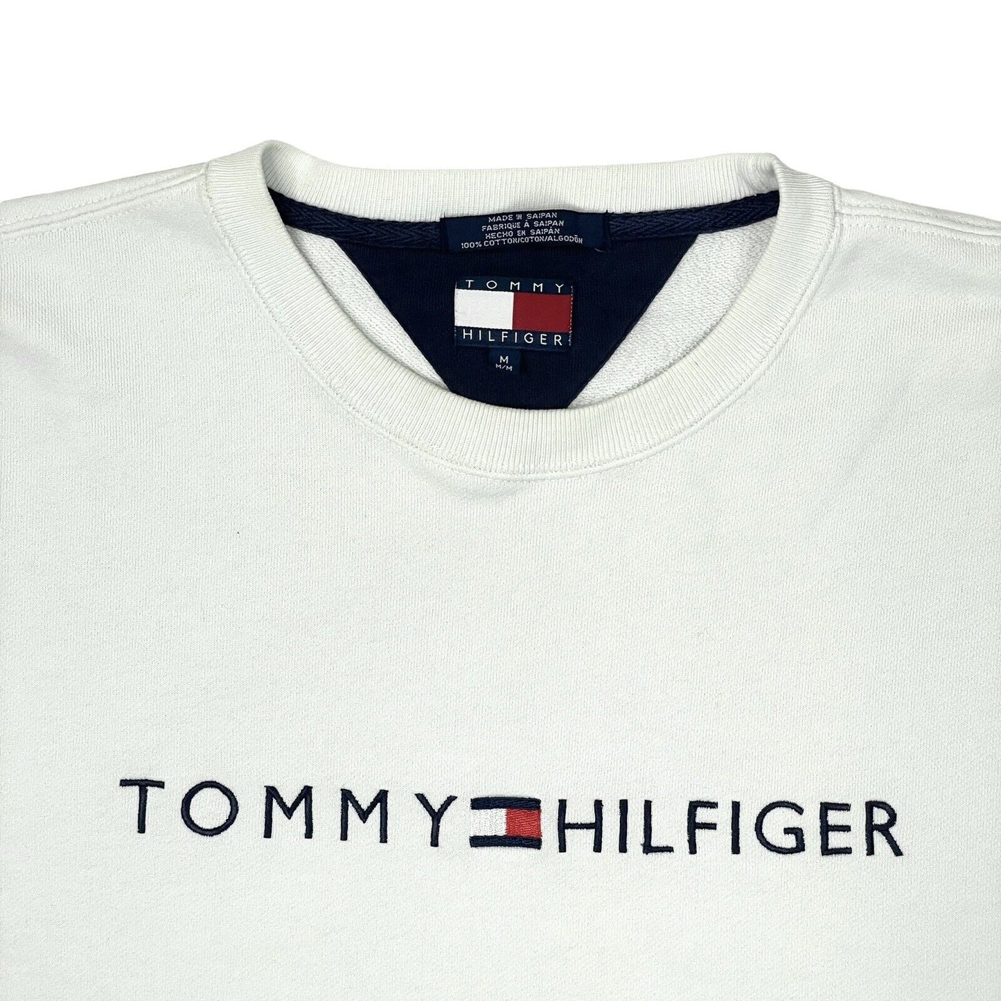 Vintage Tommy Hilfiger Crew Neck Jumper Men’s Medium White Embroidered 90’s