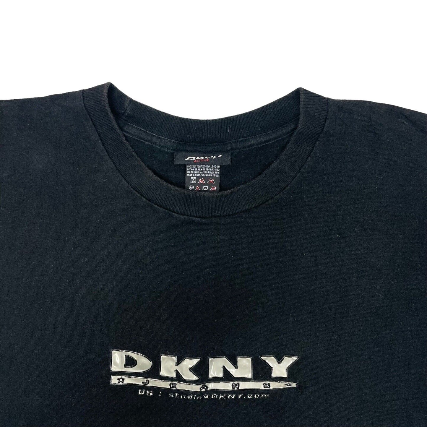 Vintage DKNY Black T-Shirt Mens Large Gel Logo