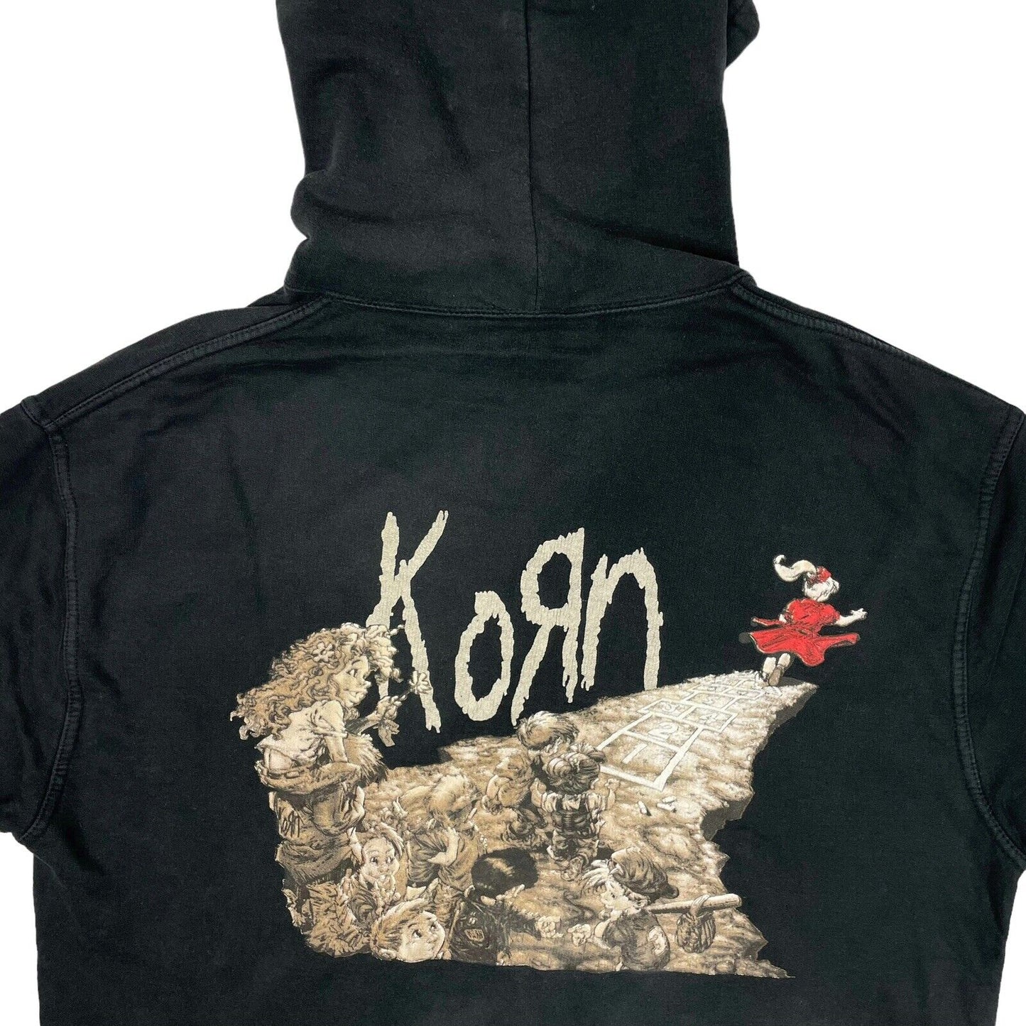 Vintage Korn Hoodie Mens Large Black Graphic Print y2k Stars & Stripes