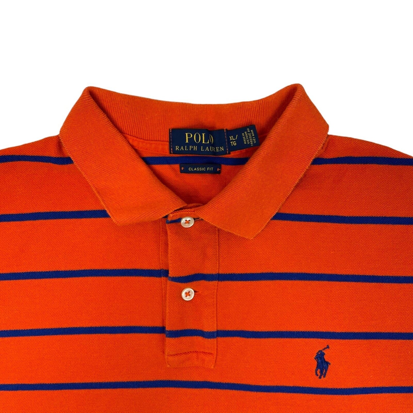 y2k Polo Ralph Lauren Polo Shirt Mens XL Orange And Navy Blue Stripe