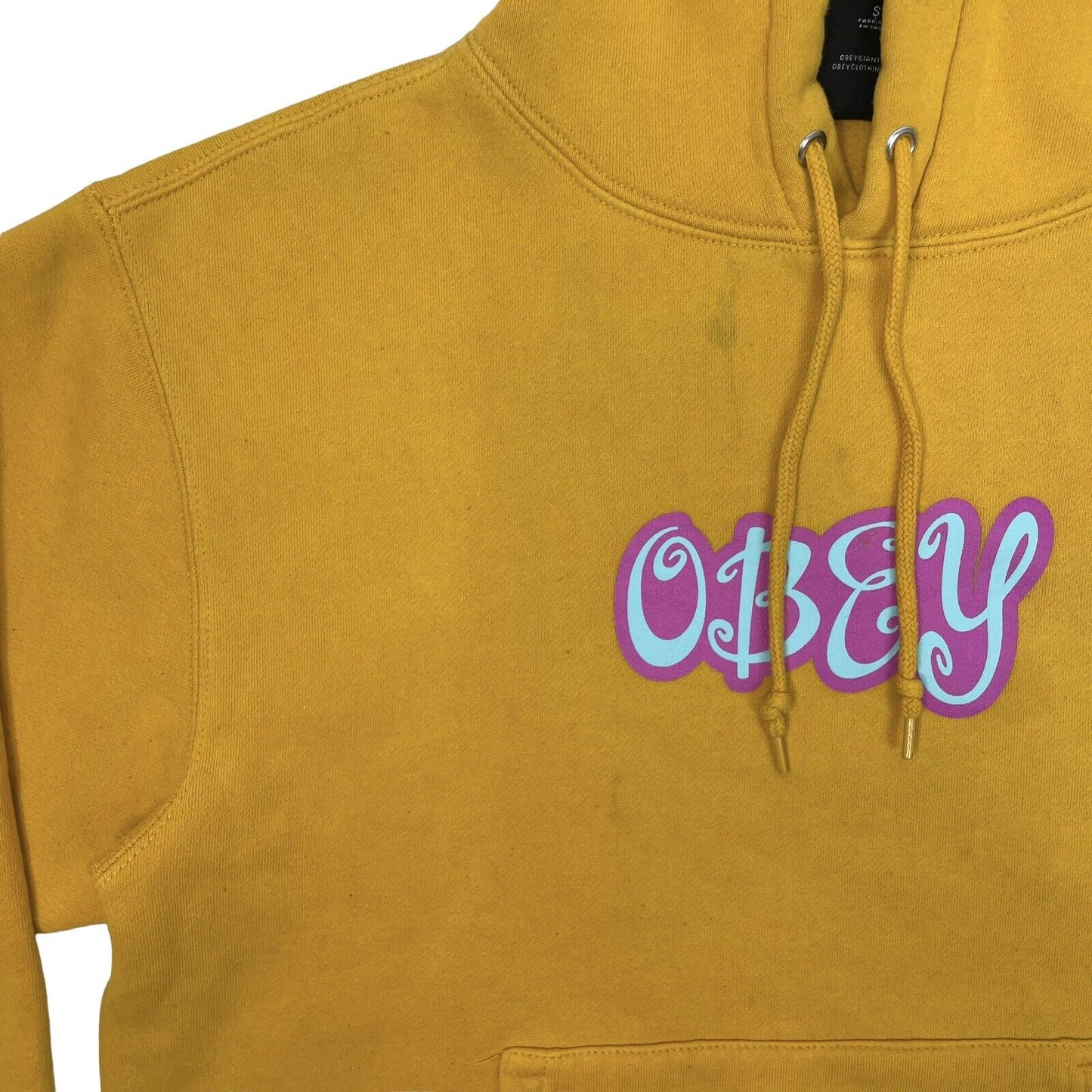 Obey Logo Hoodie Yellow Mens Small